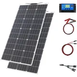 Solarpanel Kit Flexibles Monokristallines Solarpanel Modul 200W 20A 12V/24V Solarladeregler Solarkabel für Yacht, Boot, Off-Grid-System, Camping, Balkon, Solarsystem, Wohnmobil