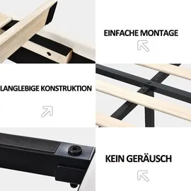 XDOVET Polsterbett mit Seitlichen Ablagen USB-Ladeanschluss und LED-Leiste Doppelbett Flachbett Verdecktes Fußteil Leinenstoff 160*200 cm Beige - Beige
