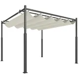 MC Star Pavillon Garten-Pergola, 3 x 3 m, Ausziehbares Dach und Magnetpad, Outdoor-Baldachin, Garten-Pavillon, UPF30+, Metall, Cremeweiß