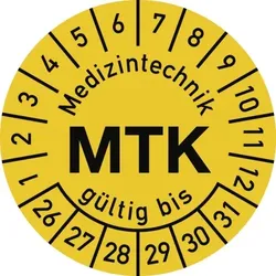 Dreifke® Prüfplakette Medizintechnik MTK 2026-2031, Polyesterfolie, Ø 15 mm, 10 Stk./Bog.