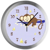 CreaDesign Funkwanduhr Funkuhr, Kinder Wanduhr, Kinderuhr, Kinderzimmer Affe hängend blau (geräuscharmes Uhrwerk) blau