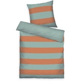 Tom Tailor Renforcé-Bettwäsche, 80x80 cm + 155x220 cm, 100% Baumwolle/Renforcé, mit Wendemotiv und farbigem Markenreißverschluss, BOLD STRIPES Orange, Türkis (Warm Coral & Fresh Sage)