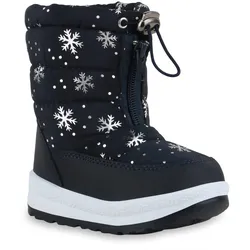 Kinder Winter Boots in Dunkelblau Silber Muster Metallic