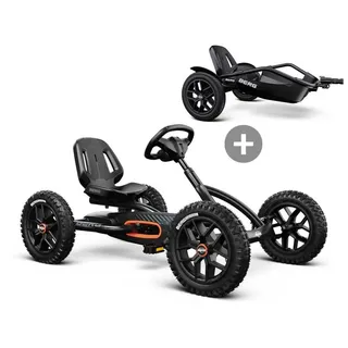 BERG Buddy Cross Black Pedal-Gokart mit Passenger-Trailer