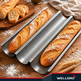 Wellgro Baguette-Blech - für bis zu 3 Baguettes - Baguetteblech mit Antihaftbeschichtung - 38,5 x 28,5 x 4 cm