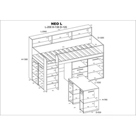 BIM Furniture Etagenbett NEO 90 x 200 cm Eiche weiß lavendel
