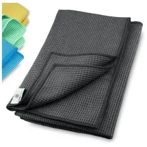 ELEXACLEAN Trockentuch Waffeltuch 40 x 60 cm, aus Mikrofaser, schwarz, waschbar, 2 Stück,
