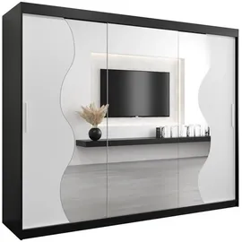 abiks möbel Schwebetürenschrank MADRYT 250 x 200 x 62 cm Schwarz/Weiß