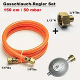 Camping Gasschlauch Druckminderer + Übergang 1/2"R x 1/4"lks Adapter für Gaskocher Grill