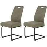 Hela Tische, 2er Set Schwingstuhl Kerstin XL-Breite, Microfaser Schlamm, Vierkantgestell Schwarz, Komfortsitz Federkorb, 140kg belastbar