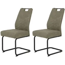 Hela Tische, 2er Set Schwingstuhl Kerstin XL-Breite, Microfaser Schlamm, Vierkantgestell Schwarz, Komfortsitz Federkorb, 140kg belastbar