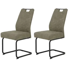 Hela Tische, 2er Set Schwingstuhl Kerstin XL-Breite, Microfaser Schlamm, Vierkantgestell Schwarz, Komfortsitz Federkorb, 140kg belastbar