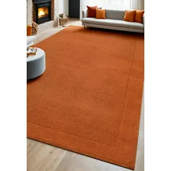 Kadima Design Wollteppich handgewebt strukturiert  160x230cm, Florhöhe 0,9cm, Gesamthöhe 1,9cm  Terrakotta  wärmeisolierend  Wohnbereich  STOW