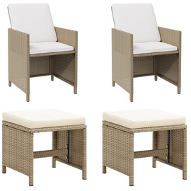 vidaXL Gartenstühle mit Hocker 2 Stk. Poly Rattan Beige
