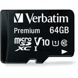 Verbatim Premium Micro SDXC Speicherkarte mit Adapter, 64 GB, Datenspeicher für Foto- und Video-Aufnahmen, Micro SD Karte in schwarz, ideal für Handy, Kamera oder Tablet
