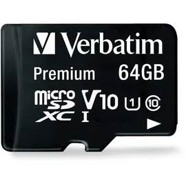 Verbatim Premium Micro SDXC Speicherkarte mit Adapter, 64 GB, Datenspeicher für Foto- und Video-Aufnahmen, Micro SD Karte in schwarz, ideal für Handy, Kamera oder Tablet
