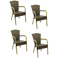 4x KONWAY® COLOMBO Stapelsessel Lederlook Polyrattan Garten Sessel Stuhl Set