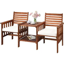 komfotteu Gartenbank 2-Sitzer mit Tisch 160 x 60 x 90 cm Braun