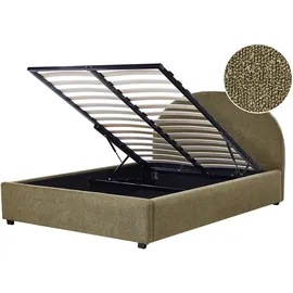 Beliani Bett mit Stauraum Bouclé VAUCLUSE 140 x 200 cm Olivgrün