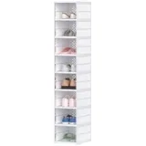 STILVORA Schuhboxen Kunststoff Weiß 8 Ebenen faltbar mit transparenten Türen 26x35x140 cm