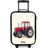 NoBoringSuitcases.com© Kinderkoffer mit leuchtende Räder - Traktor - Signiert - Rot, 2 Rollen, Kinder Koffer Klein, Trolley Handgepäck, Reisekoffer bunt|rot