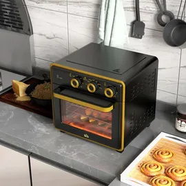 Homcom Minibackofen 20L, Pizza-Ofen mit Umluft Heißluftofen mit Backblech, Grillrost, 90-230°C, 1400 W Elektrischer Mini Ofen mit 1 Std. Timer, Frittierkorb, 60 Min.