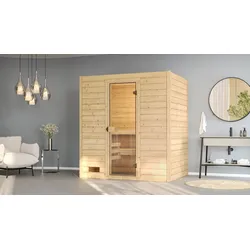 Sauna WEKA "Massivholzsauna VALIDA 2", beige (natur), Saunaofen, externe Steuerung, 7,5 kW, Saunen, Blockbohlen, moderne Ganzglastür