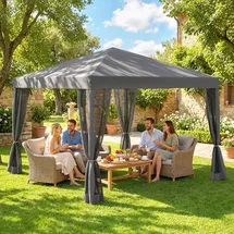 Outsunny Faltpavillon 3 x 3 m inkl. 4 Seitenteile Hellgrau/Schwarz