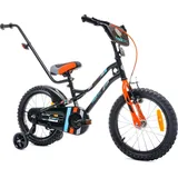 sun baby Tiger Bike Kinderfahrrad Jungen Fahrrad Stützräder mit Schubstange ab 2-6 Jahre BMX Kinder Fahrrad (16 Zoll, Orange) - Schwarz/Orange