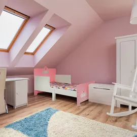 Relaxdays Kinderbett mit Rausfallschutz 70 x 140 cm MDF weiß rosa
