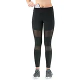 Formbelt Damen lange Laufhose-Hoher Bund Atmungsaktiv. mit Handytasche-mesh black schwarz XL