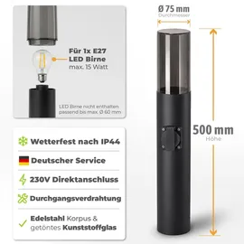 SSC-LUXon Außenleuchte Edelstahl Höhe 50 cm 1x E27 schwarz