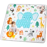 Funsland Krabbelteppich für Baby, Rutschfeste Baby Spielmatte Schadstofffrei 127x127cm, Baumwolle Tier Krabbelmatte Baby Faltbar mit Einem Höhenlineal, Kinder Spielmatte für Innen/Außen/Zaun