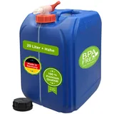 plasteo® 20 Liter Getränke- und Wasserkanister mit Ausgießhahn | Lebensmittelecht BPA frei | Gastronomie Gewerbe Hobby Haushalt Camping