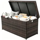 BreezTerra Polyrattan Gartenbox mit Deckel, auflagenbox wasserdicht 500L - Mit flexiblem Scharnier, UV-beständig, rostbeständig, großes Fassungsvermögen, Brauner Farbverlauf