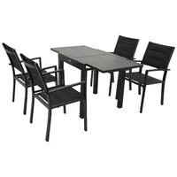 DEGAMO Garten-Essgruppe ALCUDIA 5-teilig, 4x Sessel, 1x Ausziehtisch 70/140x70cm, Aluminium anthrzait grau