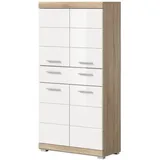 inn.furn Midischrank Weiß Hochglanz Eiche 74 x 141 cm Mambo