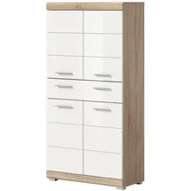 inn.furn Midischrank Weiß Hochglanz Eiche 74 x 141 cm Mambo