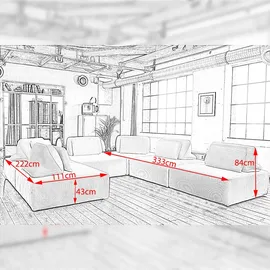 KAWOLA Modulsofa WIOLO SOFT 6 Module 6 Rückenkissen Cord hellgrau
