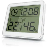 Bearware - Thermometer Hygrometer - Temperatur und Luftfeuchtigkeit - Uhrzeit - gut ablesbare Lcd-anzeige - Magnethalter, Aufhängeöse und Standfuß
