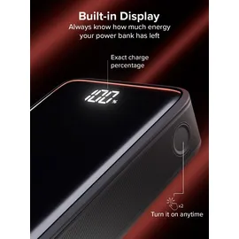 UNIQO Power LCD 20K – Power Delivery 22,5W (PD 3.0 PPS), 20.000mAh Powerbank, LCD-Display, USB-C, USB-A, Schnelllade-Powerbank, Ladegerät für iPhone, Tragbar für Reisen, Schwarz