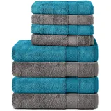 Komfortec Handtuchset 8-tlg. grau/türkis