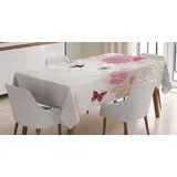ABAKUHAUS Blumen Tischdecke, Frühlings-Blumen-Schmetterling, Pflegeleicht mit Modernster Druck Technologie Waschbar und Personalisiert, 140 x 170 cm, Creme Rosa