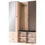 Furnix Kompaktgarderobe CALLINI Garderobe mit Polstersitz Spiegel-Schrank Schubladen Artisan 128,5x195,5x30 cm braun