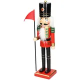 ECD Germany Nussknacker Figur Soldat 25cm mit Schwarzer Hut Fahne Holz Statue