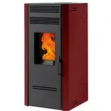 Generico Pelletofen BIO G 80 mit 7,7 kW Heizleistung, Gusseisen-Feuerstelle, Rauchausgang dreifach verstellbar, Rot