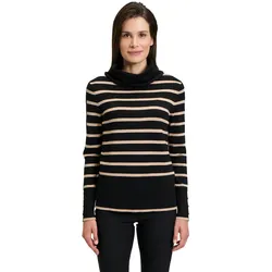 Strickpullover BETTY BARCLAY "Betty Barclay Feinstrickpullover mit Kragen", Damen, Gr. 40, beige (schwarz, beige), Strick, Obermaterial: 72% Viskose, 28% Polyamid., modisch, gerade lang, Langarm, Pullover, Knöpfe