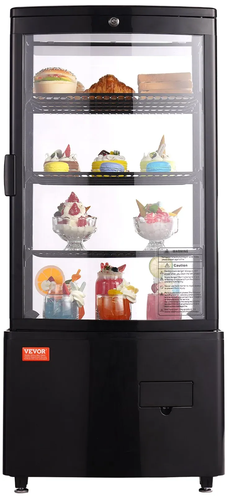 VEVOR Kühlvitrine Kühlschrankvitrine Gebäckvitrine Bäckereivitrine 85 L, 3-stufiger kommerzieller Kühlvitrinenschrank mit LED-Beleuchtung & TURBO-Kühlung & frostfreie Luftkühlung für Café