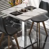 GGM Möbel Bistrotisch 60 x 60 x 75 cm Weiß Marmor/Edelstahl