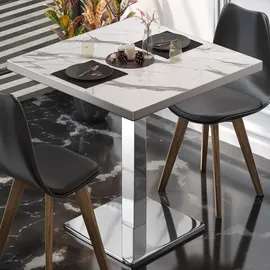 GGM Möbel Bistrotisch 60 x 60 x 75 cm Weiß Marmor/Edelstahl